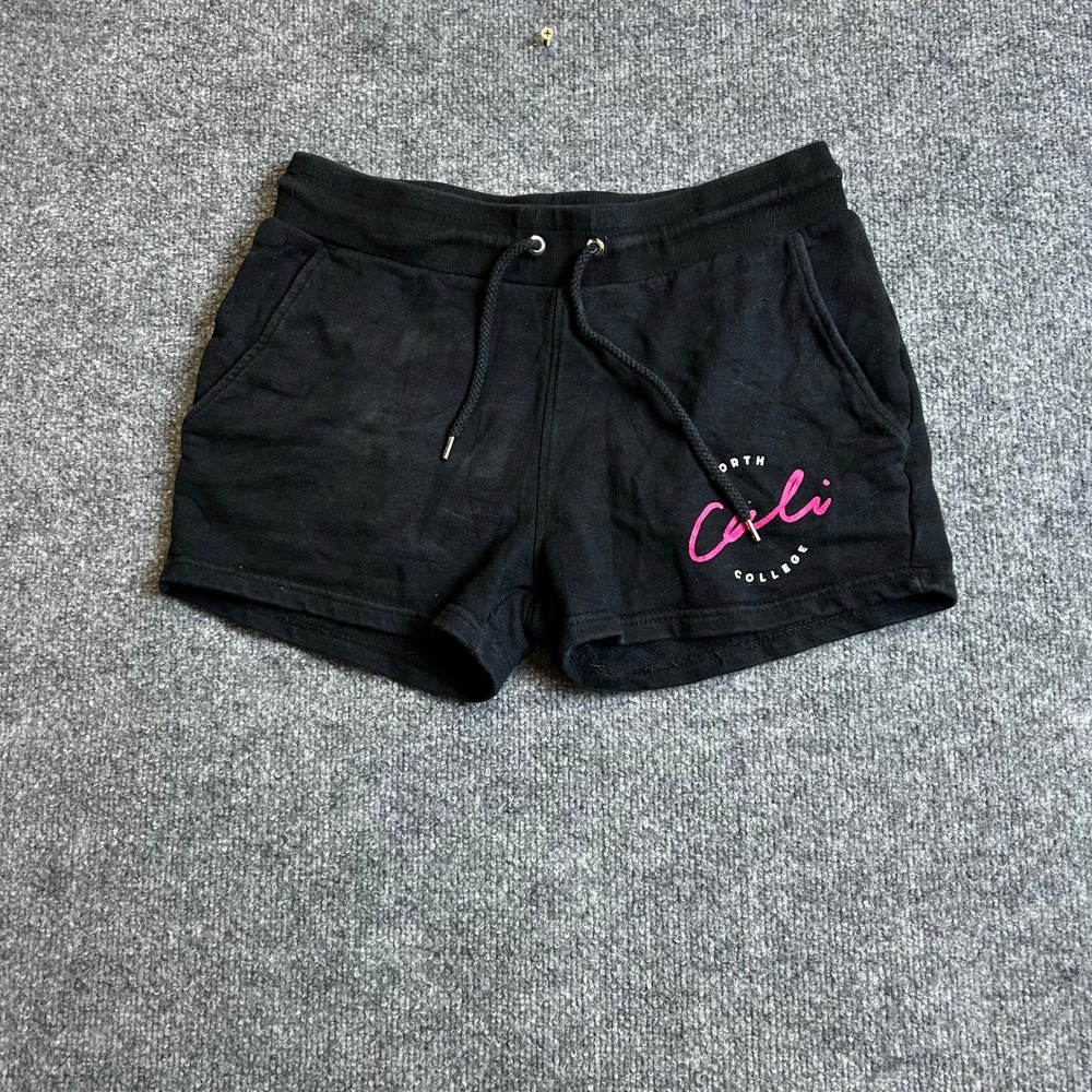 ASOS Sweat Shorts Womens Size M Black North Cali College Graphic Drawstring